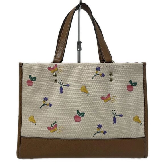 Auth COACH - C8602 Cream Light Brown Multi Canvas Leather Tote Bag - Picture 3 of 9